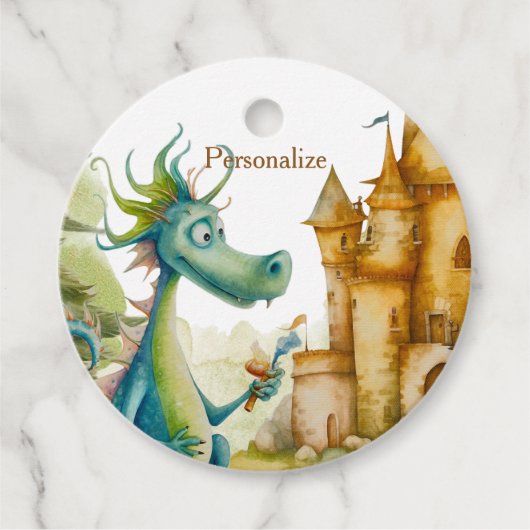 Niedlicher Ritterdragon Burg Geburtstagsparty Kind Geschenkanhänger (Vorderseite)