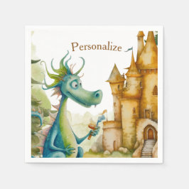 Niedlicher Ritterdragon Burg Geburtstagsparty Kind Serviette