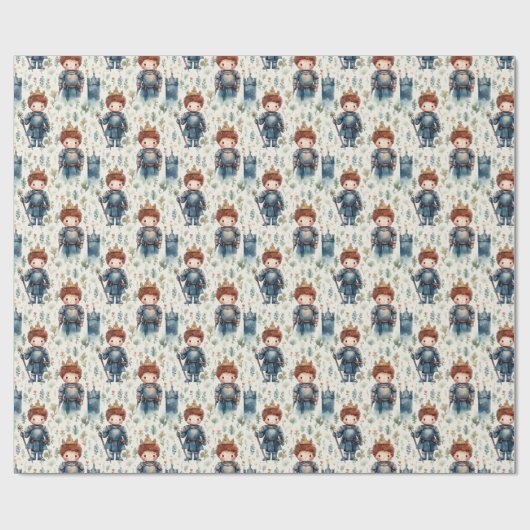 Niedlicher Ritterprinz mit kronenfarbenem Wasser Geschenkpapier (Flach)