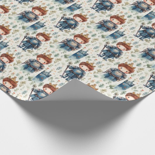 Niedlicher Ritterprinz mit kronenfarbenem Wasser Geschenkpapier (Ecke)
