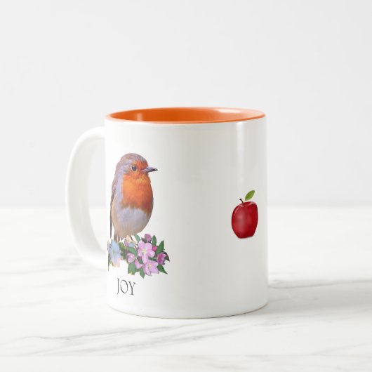 Niedlicher Robin Bird und Personalisierter Text Zw Zweifarbige Tasse (Vorderseite Links)