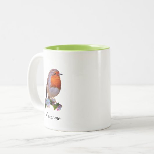 Niedlicher Robin Bird und Personalisierter Text Zweifarbige Tasse (Vorderseite Links)