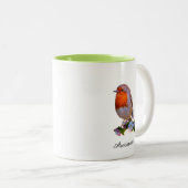 Niedlicher Robin Bird und Personalisierter Text Zweifarbige Tasse (VorderseiteRechts)