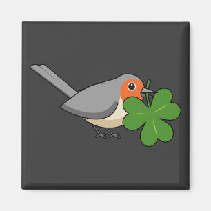 Niedlicher Robin mit Kleeblatt Clover Cartoon Magnet