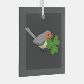 Niedlicher Robin mit Kleeblatt Clover Cartoon Ornament Aus Glas (Vorderseite Rechts)