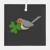 Niedlicher Robin mit Kleeblatt Clover Cartoon Ornament Aus Glas (Rückseite)