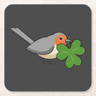 Niedlicher Robin mit Kleeblatt Clover Cartoon Rechteckiger Pappuntersetzer