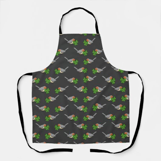 Niedlicher Robin mit Kleeblatt Clover Cartoon Schürze (Vorderseite)