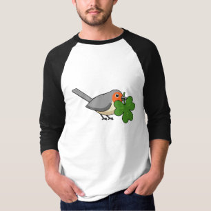 Niedlicher Robin mit Kleeblatt Clover Cartoon T-Shirt