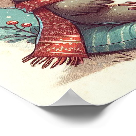 Niedlicher Robin mit Snowglobe Kinder im Zimmer Ku Poster (Ecke)