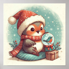 Niedlicher Robin mit Snowglobe Kinder im Zimmer Ku Poster