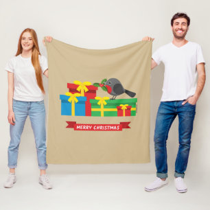 Niedlicher Robin und die vier farbenfrohen Geschen Fleecedecke