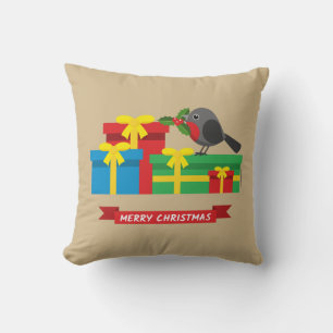 Niedlicher Robin und die vier farbenfrohen Geschen Kissen