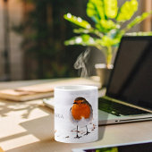 Niedlicher Robin-Vogel im Schnee fügen Namen hinzu Kaffeetasse