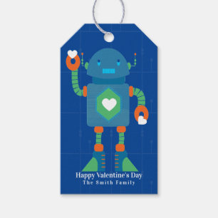 Niedlicher Robot Happy Valentines Day Blue Geschenkanhänger