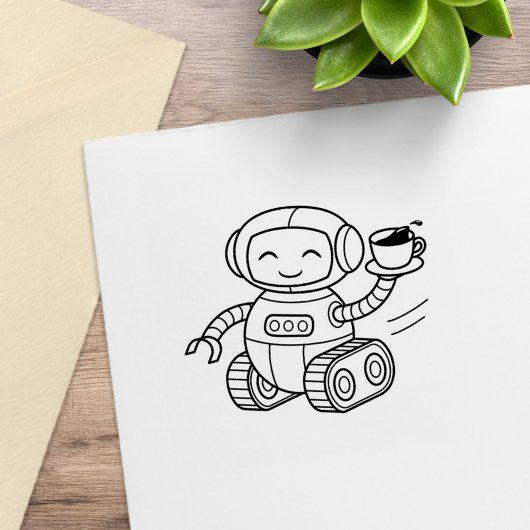Niedlicher Robot-Holding-Kaffee Gummistempel