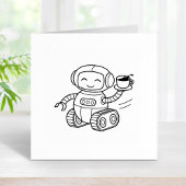 Niedlicher Robot-Holding-Kaffee Gummistempel