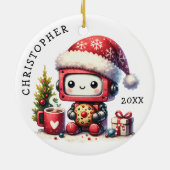 Niedlicher Robot Personalisiert Weihnachten Keramik Ornament (Hinten)