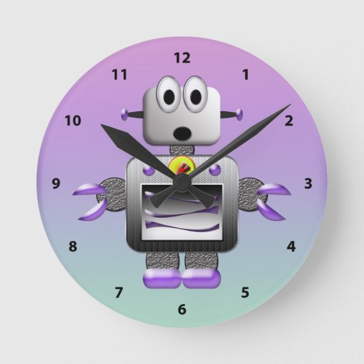 Niedlicher Roboter Blau und Lila Uhr (Vorderseite)