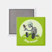 Niedlicher Roboter & Butterfly Bleibe neugierig! C Magnet (Vorderseite/Rückseite)