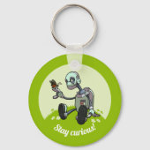 Niedlicher Roboter & Butterfly Bleibe neugierig! C Schlüsselanhänger (Rückseite)