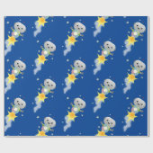 Niedlicher Roboter, der im Weltraum Cartoon fliegt Geschenkpapier (Flach)