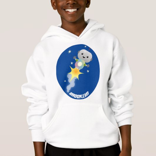 Niedlicher Roboter, der im Weltraum Cartoon fliegt Hoodie (Vorderseite)