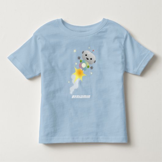 Niedlicher Roboter, der im Weltraum Cartoon fliegt Kleinkind T-shirt (Vorderseite)