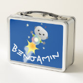 Niedlicher Roboter, der im Weltraum Cartoon fliegt Metall Brotdose (Rückseite)