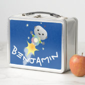 Niedlicher Roboter, der im Weltraum Cartoon fliegt Metall Brotdose (Beispiel)