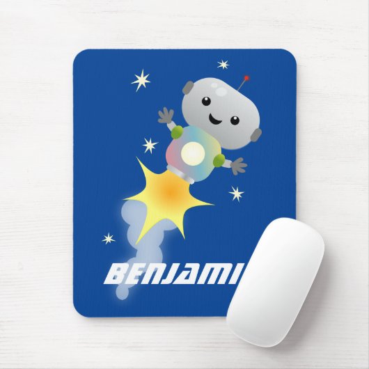 Niedlicher Roboter, der im Weltraum Cartoon fliegt Mousepad (Mit Mouse)