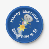 Niedlicher Roboter, der im Weltraum Cartoon fliegt Pappteller (Vorderseite)