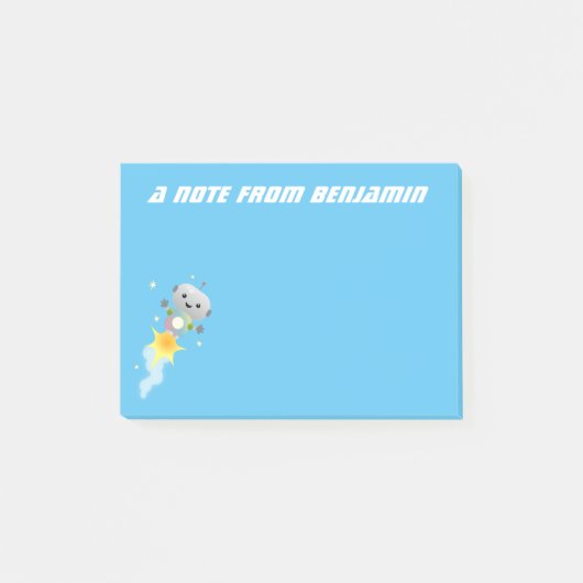 Niedlicher Roboter, der im Weltraum Cartoon fliegt Post-it Klebezettel (Vorderseite)