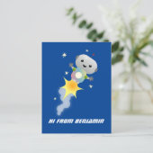 Niedlicher Roboter, der im Weltraum Cartoon fliegt Postkarte (Stehend Vorderseite)