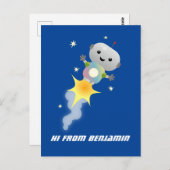 Niedlicher Roboter, der im Weltraum Cartoon fliegt Postkarte (Vorne/Hinten)