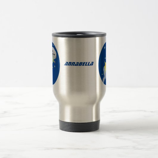 Niedlicher Roboter, der im Weltraum Cartoon fliegt Reisebecher (Mittel)