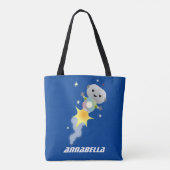 Niedlicher Roboter, der im Weltraum Cartoon fliegt Tasche (Rückseite)