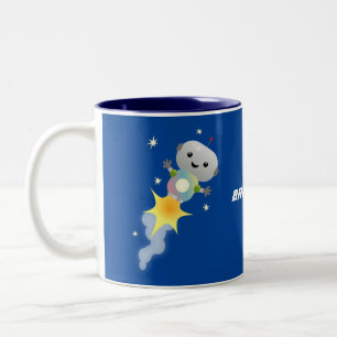 Niedlicher Roboter, der im Weltraum Cartoon fliegt Zweifarbige Tasse