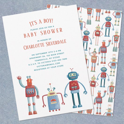 Niedlicher Roboter Es ist eine Boy Baby Shower Ein Einladung