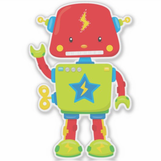 Niedlicher Roboter, Funny Robot, farbenfroher Robo Aufkleber (Vorderseite)