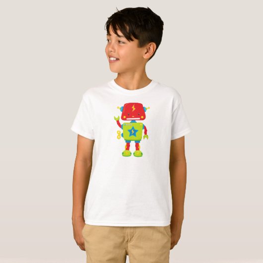 Niedlicher Roboter, Funny Robot, farbenfroher Robo T-Shirt (Vorne ganz)