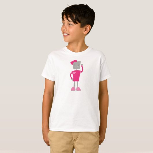 Niedlicher Roboter, Funny Robot, Girl Robot, Pink T-Shirt (Vorne ganz)