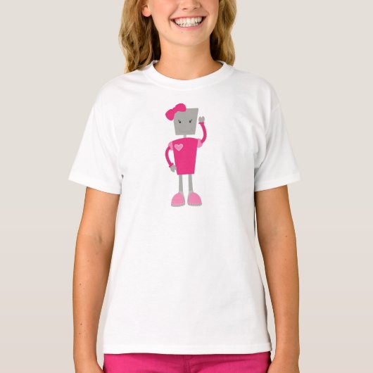 Niedlicher Roboter, Funny Robot, Girl Robot, Pink T-Shirt (Vorderseite)