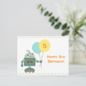 Niedlicher Roboter mit Balloons, Kinder glücklich Postkarte (Stehend Vorderseite)