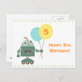 Niedlicher Roboter mit Balloons, Kinder glücklich Postkarte (Vorne/Hinten)