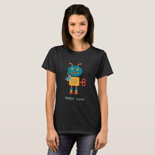 Niedlicher Roboter mit Blume-Design T-Shirt (Vorne ganz)