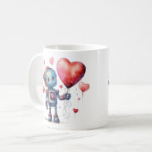 Niedlicher Roboter mit einem Red Heart Ballon Vale Kaffeetasse (Vorderseite Links)