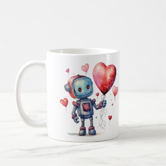 Niedlicher Roboter mit einem Red Heart Ballon Vale Kaffeetasse (Links)
