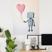 Niedlicher Roboter mit Herzballon-Poster Poster (Heimbüro)