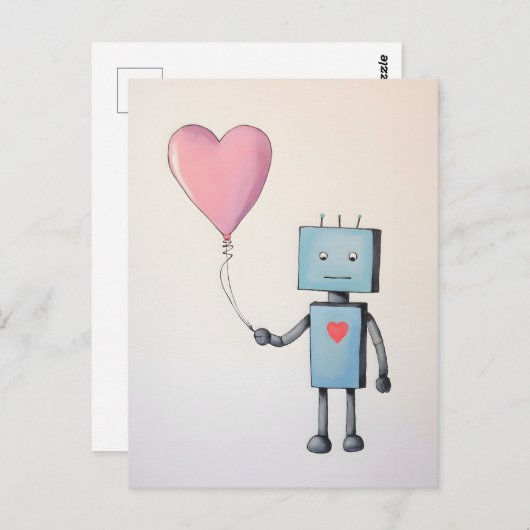 Niedlicher Roboter mit Herzballon-Poster Postkarte (Vorne/Hinten)